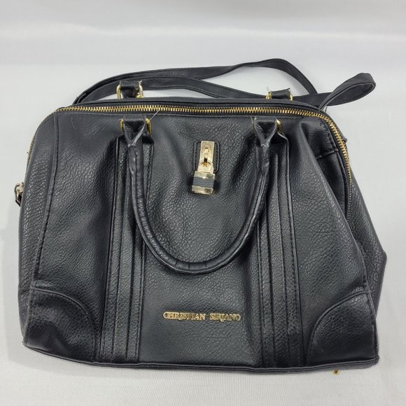 Christian Siriano Purse Handbag 10" x 12" Black Gold Trim Zip-Up Bag - Picture 1 of 4
